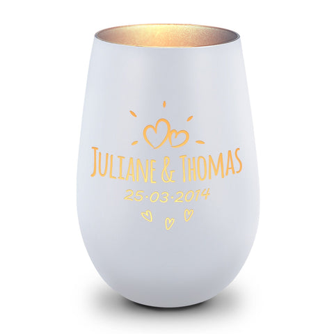 Deko Windlicht aus Glas mit Gravur - Sunshine - Personalisiert mit Namen & Datum