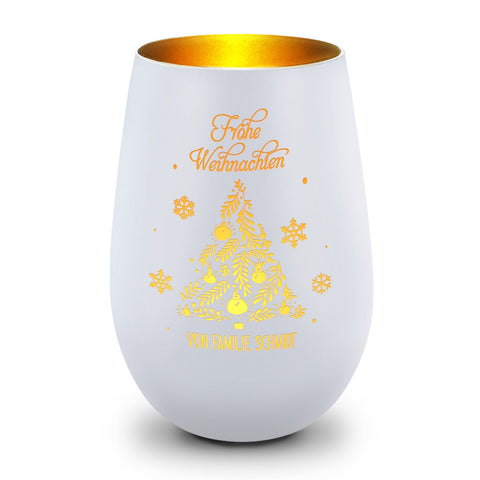 Deko Windlicht aus Glas mit Gravur - Frohe Weihnachten - Personalisiert mit Namen
