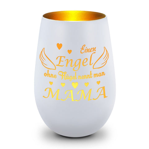 Deko Windlicht aus Glas mit Gravur - Einen Engel ohne Flügel nennt man Mama - Zum Mutterag