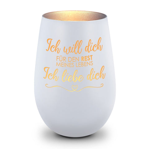 Deko Windlicht aus Glas mit Gravur - Ich will dich für den Rest meines Lebens