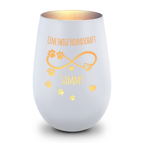Deko Windlicht aus Glas mit Gravur - Unendlich - Personalisiert mit Namen & Datum