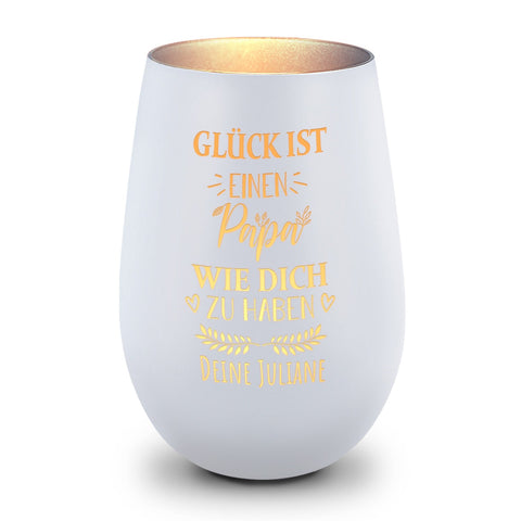 Deko Windlicht aus Glas mit Gravur - Glück ist einen Papa wie Dich zu haben - Personalisiert mit Nam