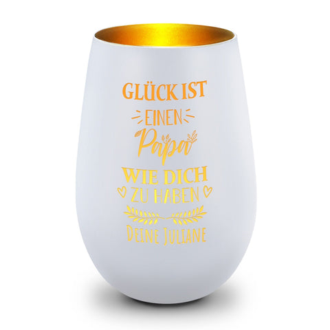 Deko Windlicht aus Glas mit Gravur - Glück ist einen Papa wie Dich zu haben - Personalisiert mit Nam