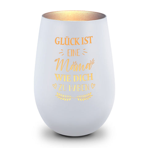 Deko Windlicht aus Glas mit Gravur - Glück ist eine Mama wie Dich zu haben