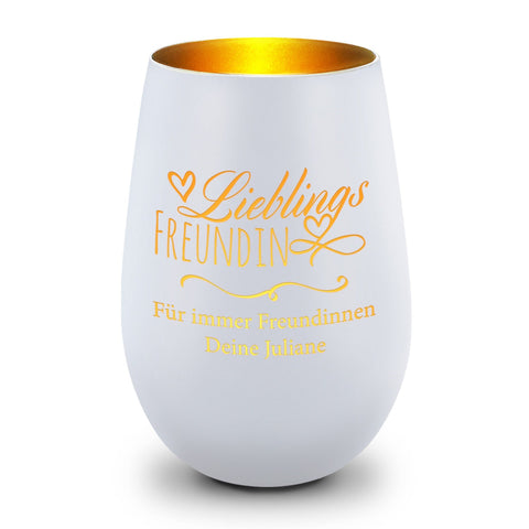 Deko Windlicht aus Glas mit Gravur - Lieblings Freundin - Personalisiert mit Namen
