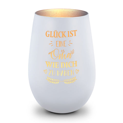 Deko Windlicht aus Glas mit Gravur - Glück ist eine Oma wie Dich zu haben - Ideal für Teelicht
