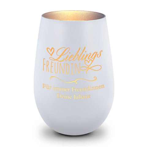 Deko Windlicht aus Glas mit Gravur - Lieblings Freundin - Personalisiert mit Namen