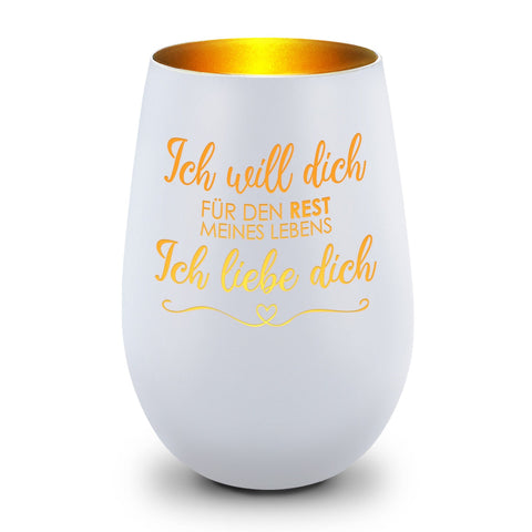 Deko Windlicht aus Glas mit Gravur - Ich will dich für den Rest meines Lebens