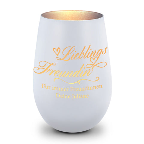 Deko Windlicht aus Glas mit Gravur - Lieblings Freundin v2 - Personalisiert mit Namen