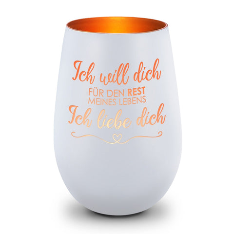 Deko Windlicht aus Glas mit Gravur - Ich will dich für den Rest meines Lebens