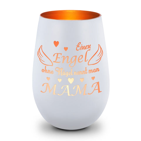 Deko Windlicht aus Glas mit Gravur - Einen Engel ohne Flügel nennt man Mama - Zum Mutterag