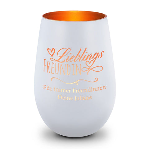 Deko Windlicht aus Glas mit Gravur - Lieblings Freundin - Personalisiert mit Namen