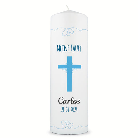 Große Kerze "Kreuz" - Taufkerze mit Namen, Datum & Taufspruch