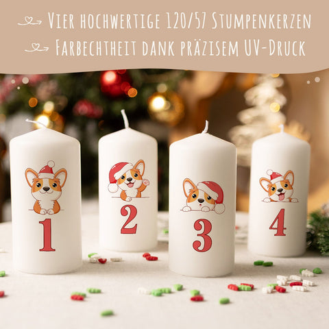 Petites bougies « Chiens de l'Avent » – Set de 4 bougies de l'Avent