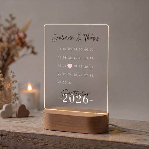 Plexiglas lumineux - Calendrier - Cadeau personnalisé avec nom et date
