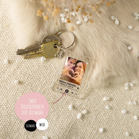 Porte-clés couverture de chanson image en verre avec photo - Titre et album de musique inclus