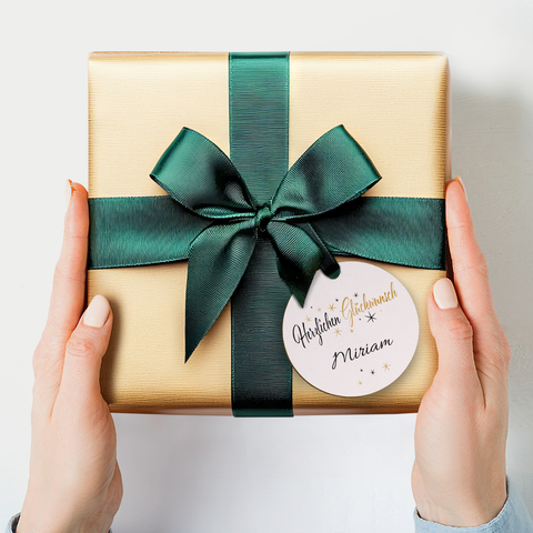 Étiquette cadeau en bois - Félicitations - Personnalisée avec nom