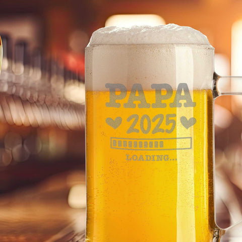 Chopes à bière Montana avec gravure "Papa 2025 Chargement"