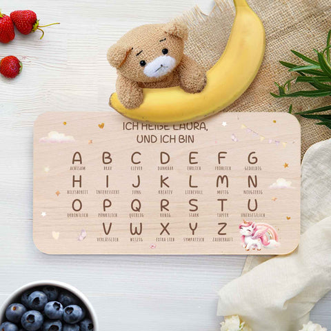 Frühstücksbrettchen mit Druckmotiv & Name - ABC Einhorn
