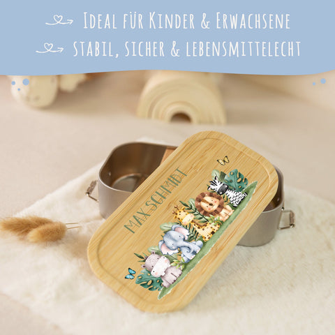 Boîte à goûter avec couvercle pour enfants avec impression UV motif "Groupe d'animaux Safari"