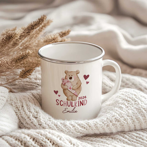 Tasse émaillée pour enfants - Ours scolaire - Personnalisée avec nom