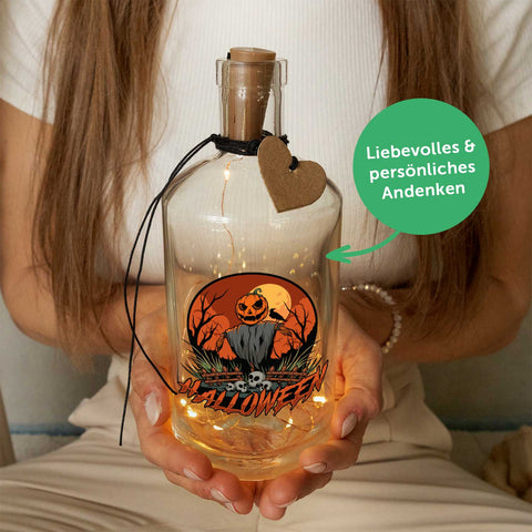 Butelka z lampkami LED w halloweenowym wzorze Stracha na wróble V1 UV