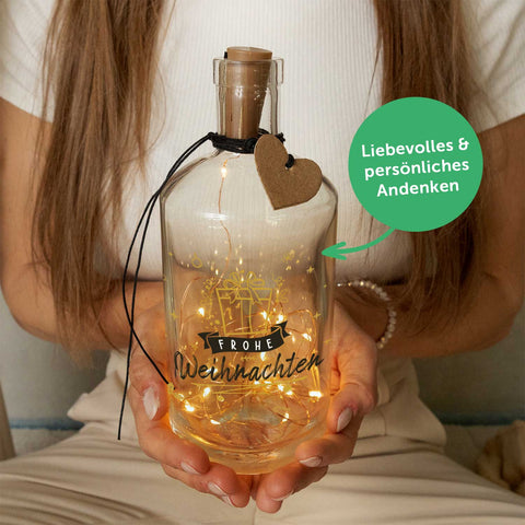Lampa butelkowa z łańcuchem świetlnym LED i nadrukiem UV - Złoty design prezentowy - Dekoracja świąteczna