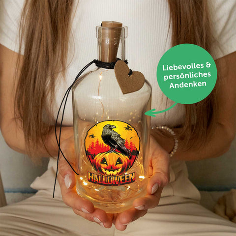 Lampka z butelki z łańcuchem świetlnym LED z motywem Halloweenowego Kruka UV