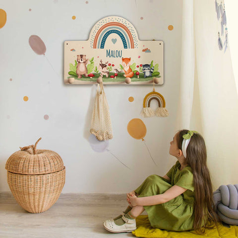 Porte-manteau personnalisé pour chambre d'enfant - Groupe d'animaux de la forêt