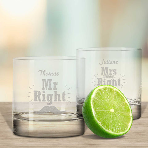 Lot de 2 verres à gin Montana "Mr Right & Mrs Always Right" avec noms