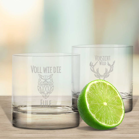 2er Set Montana GIN-Gläser "Voll wie die Eule + Vorsicht Wild!"