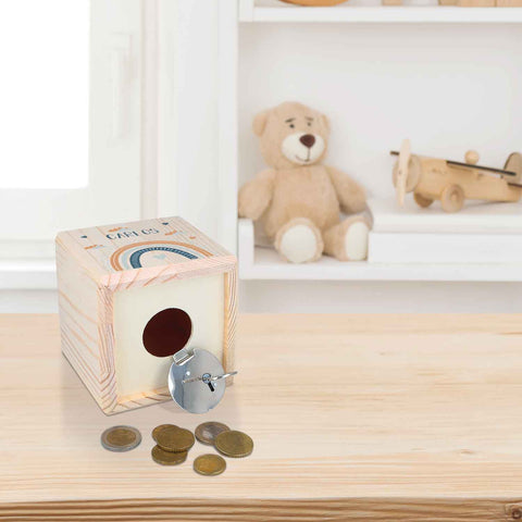 Spardose aus Holz - Regenbogen - mit Namen personalisiert