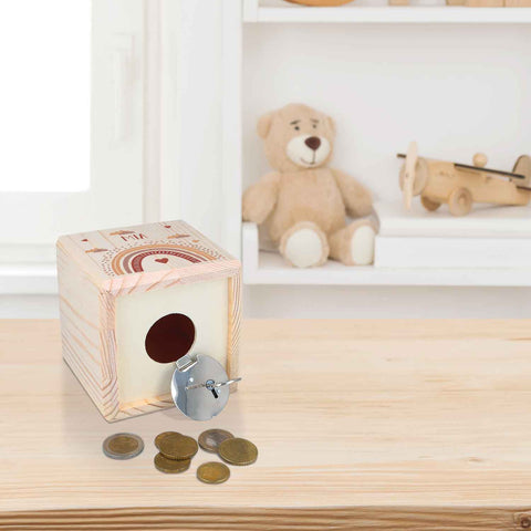 Spardose aus Holz - Regenbogen - mit Namen personalisiert