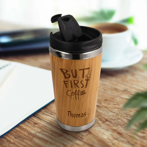 Kaffeebecher aus Bambus mit Gravur - Verschiedene Motive mit eigenem Namen eFinesse