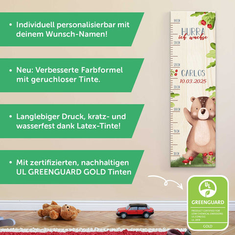 Toise murale enfant personnalisable en bois - Animaux de la forêt
