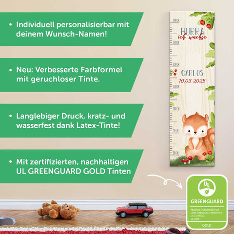 Toise murale enfant personnalisable en bois - Animaux de la forêt