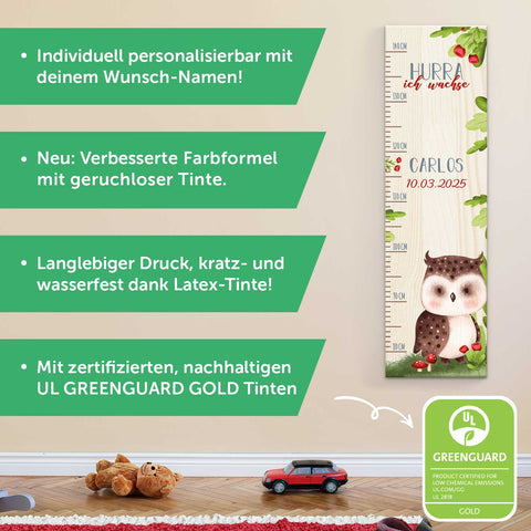 Toise murale enfant personnalisable en bois - Animaux de la forêt