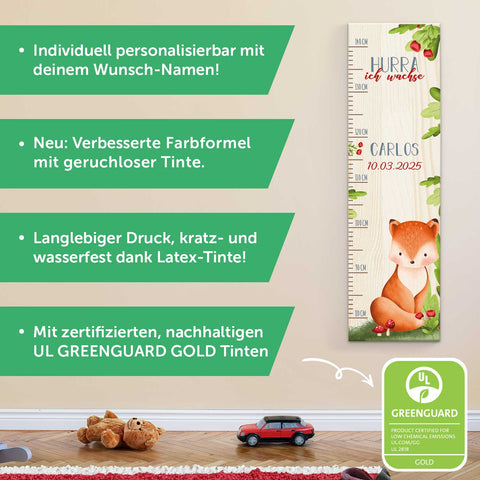 Toise murale enfant personnalisable en bois - Animaux de la forêt