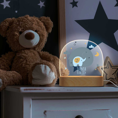 Dziecięca lampka nocna LED z drewnianą podstawą w kształcie słonia