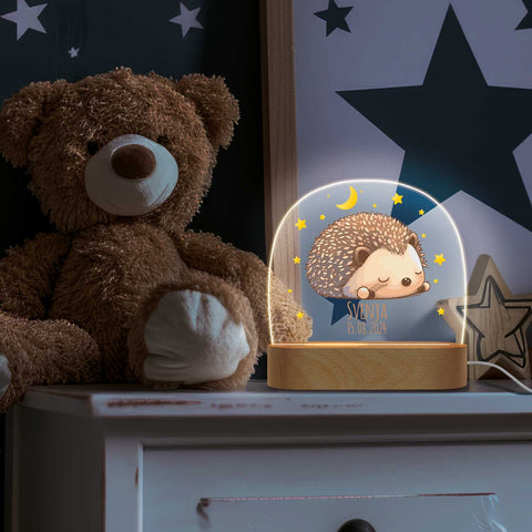 Veilleuse LED pour enfants avec socle en bois, design hérisson