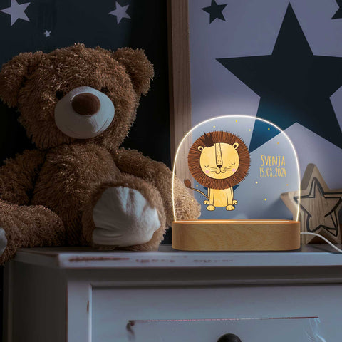 Veilleuse LED pour enfants avec socle en bois, motif lion
