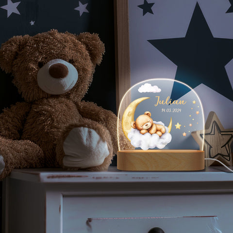 Dziecięca lampka nocna LED z drewnianą podstawą - "Śpiące zwierzęta"