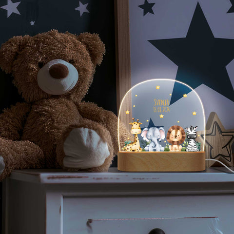 Lampka nocna LED dla dzieci z drewnianą podstawką w kształcie zwierzątka
