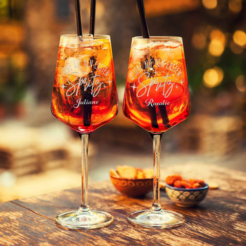 Verre à vin Leonardo avec gravure - « Coup de foudre au premier Spritz » avec nom