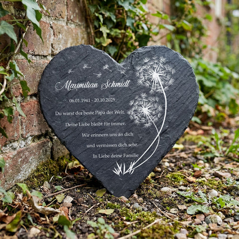 Bedrucktes Schieferherz - Pusteblume - Personalisiertes Geschenk