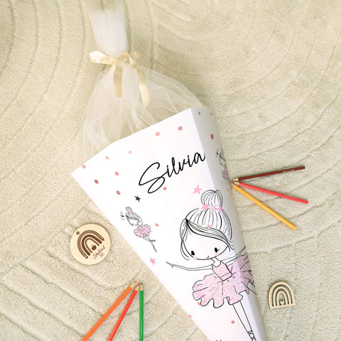 Bedruckte Schultüte mit Namen - Ballerina