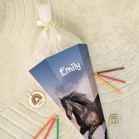 Bedruckte Schultüte mit Namen - Pferd