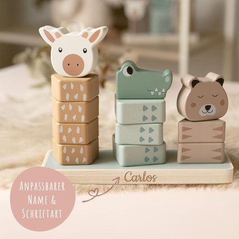 Drewniana wieża do układania (kwadratowa) Jollein - personalizowana imieniem