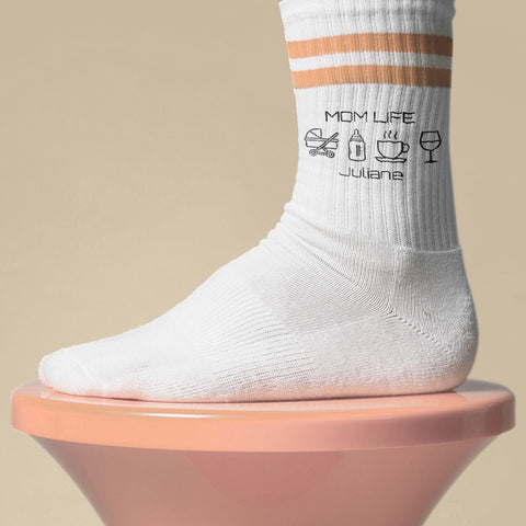Chaussettes de tennis - Mom Life - personnalisées avec nom