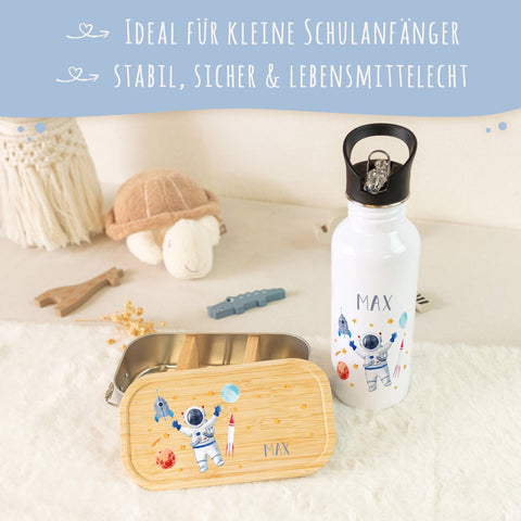 Zestaw śniadaniowy z nadrukiem (lunchbox i butelka) - Astronauta